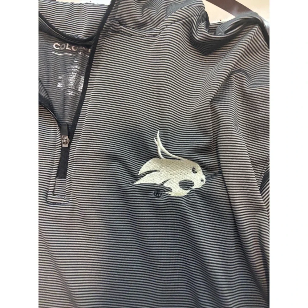 808 Colosseum Mens Texas State Bobcats Quarter Zip Pullover Grey Stripe Large